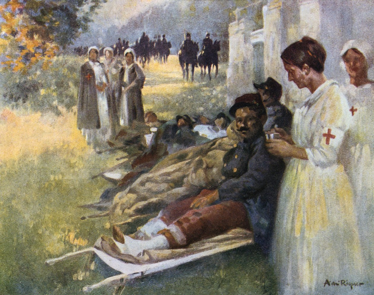 Enfermera atendiendo a un soldado en la Primera Guerra Mundial